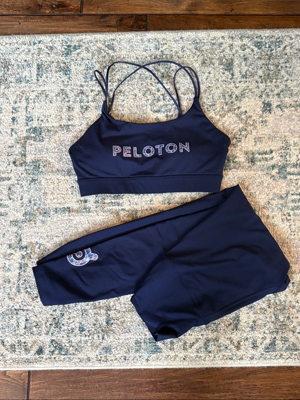 Peloton Navy Strappy Sports Bra and Leggings Set
